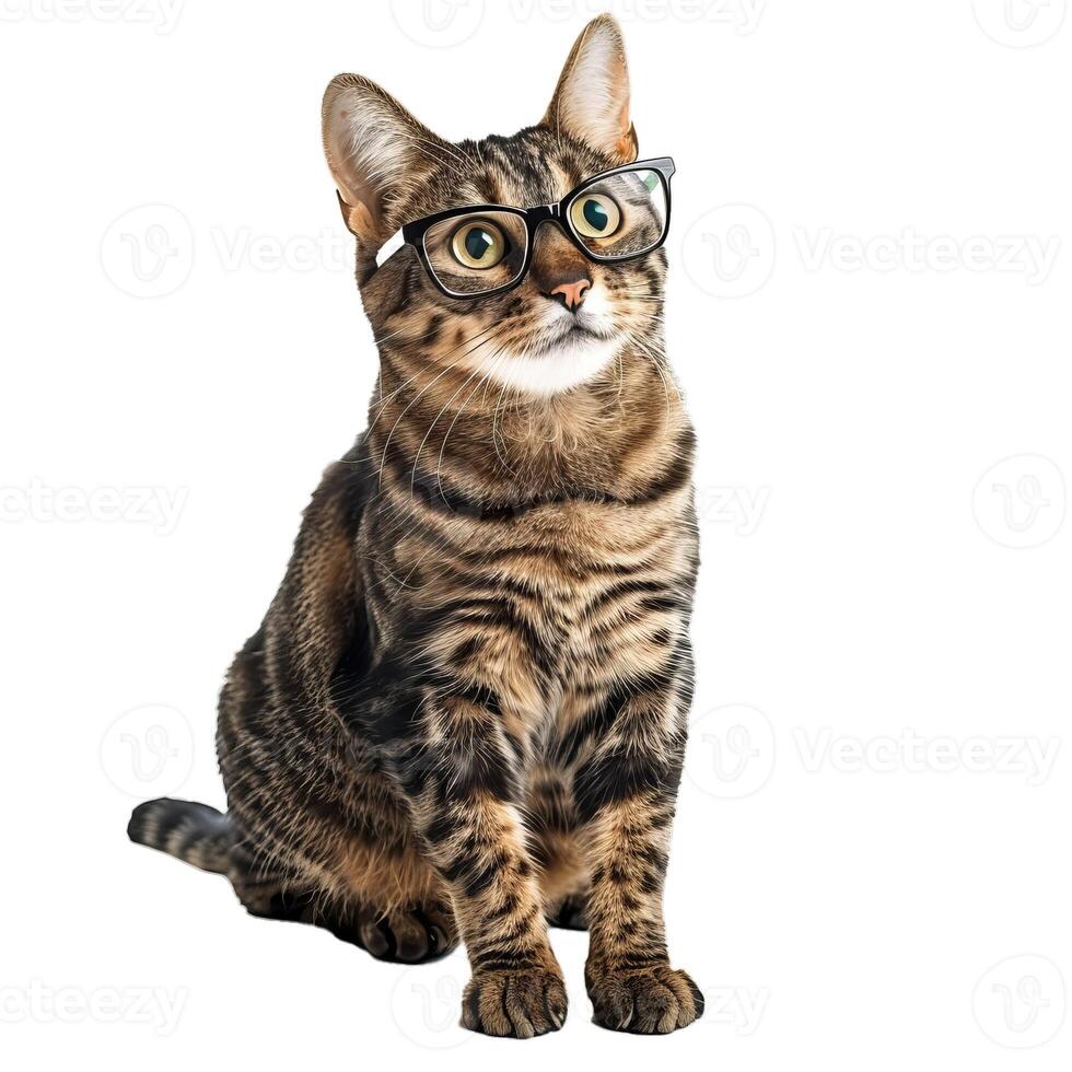 Amusing cat in glasses on transparent background photo