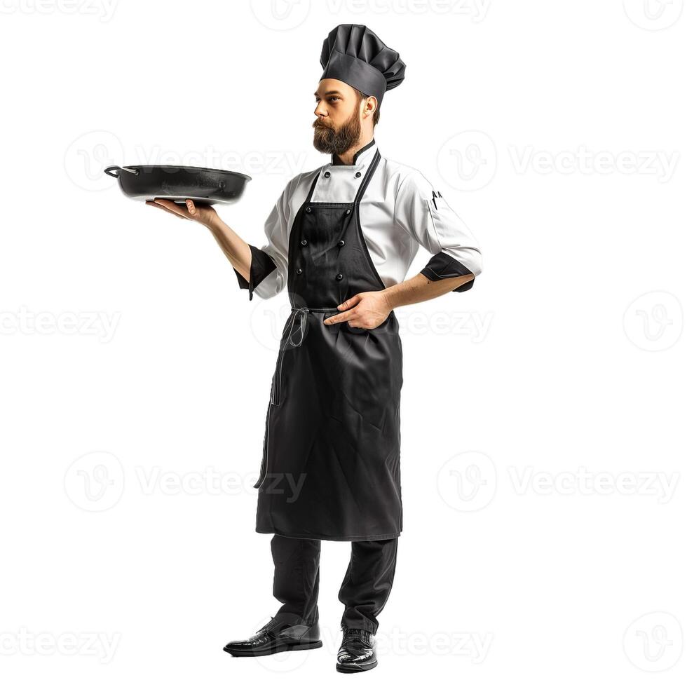Professional chef presenting dish on transparent background photo