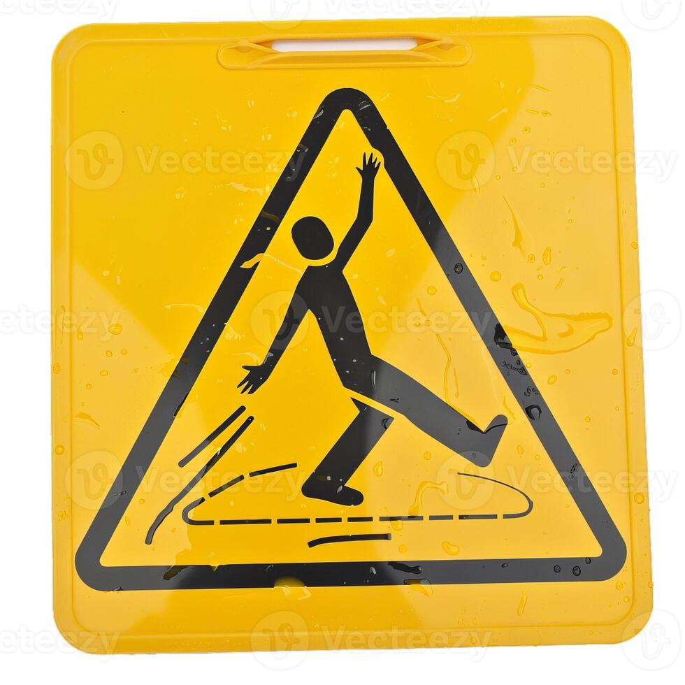 Wet floor caution sign isolated on transparent background photo