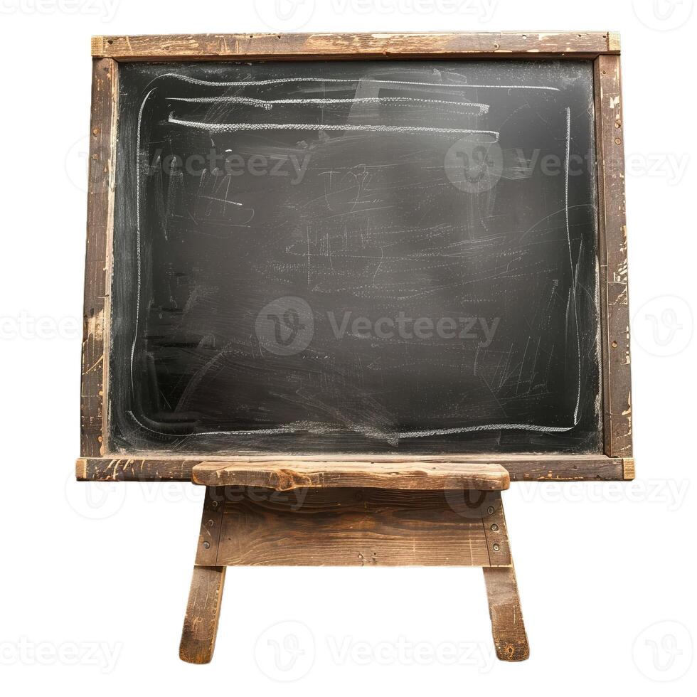 Vintage wooden easel with blackboard isolated on transparent background photo