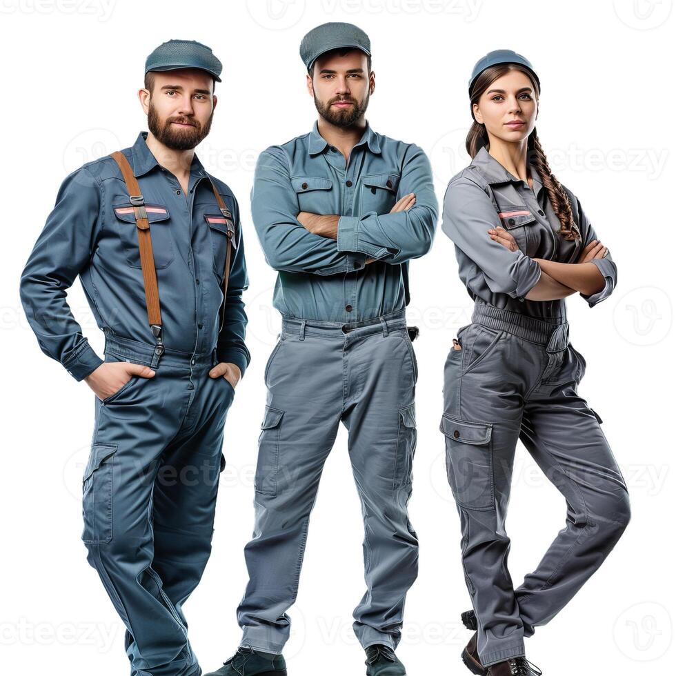 Confident team of mechanics posing photo