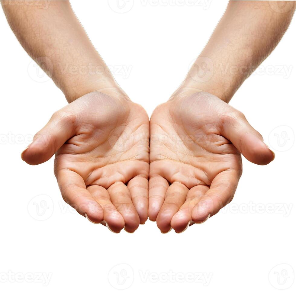 Person holding out their empty hands with open palms up photo