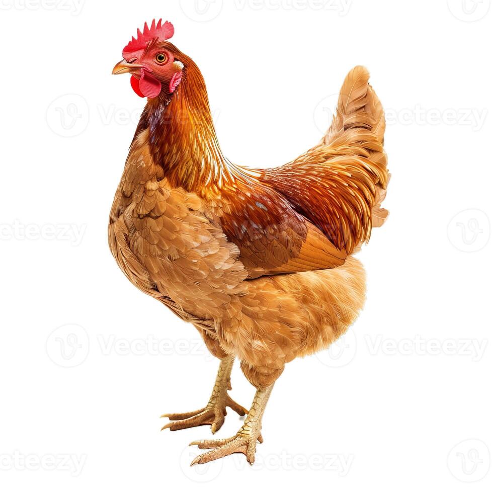 Isolated brown hen on transparent background photo