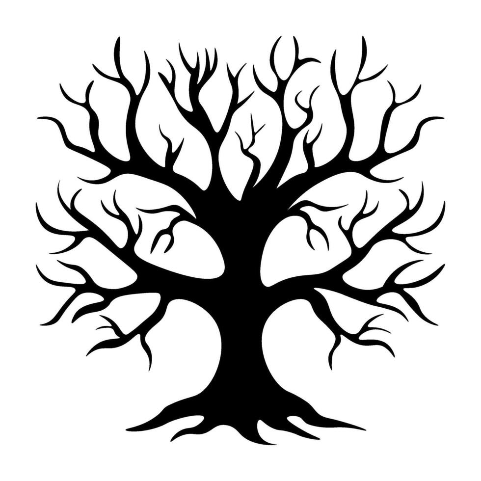 Scary crooked tree. Spooky Halloween festive element. Hand drawn sketch vector
