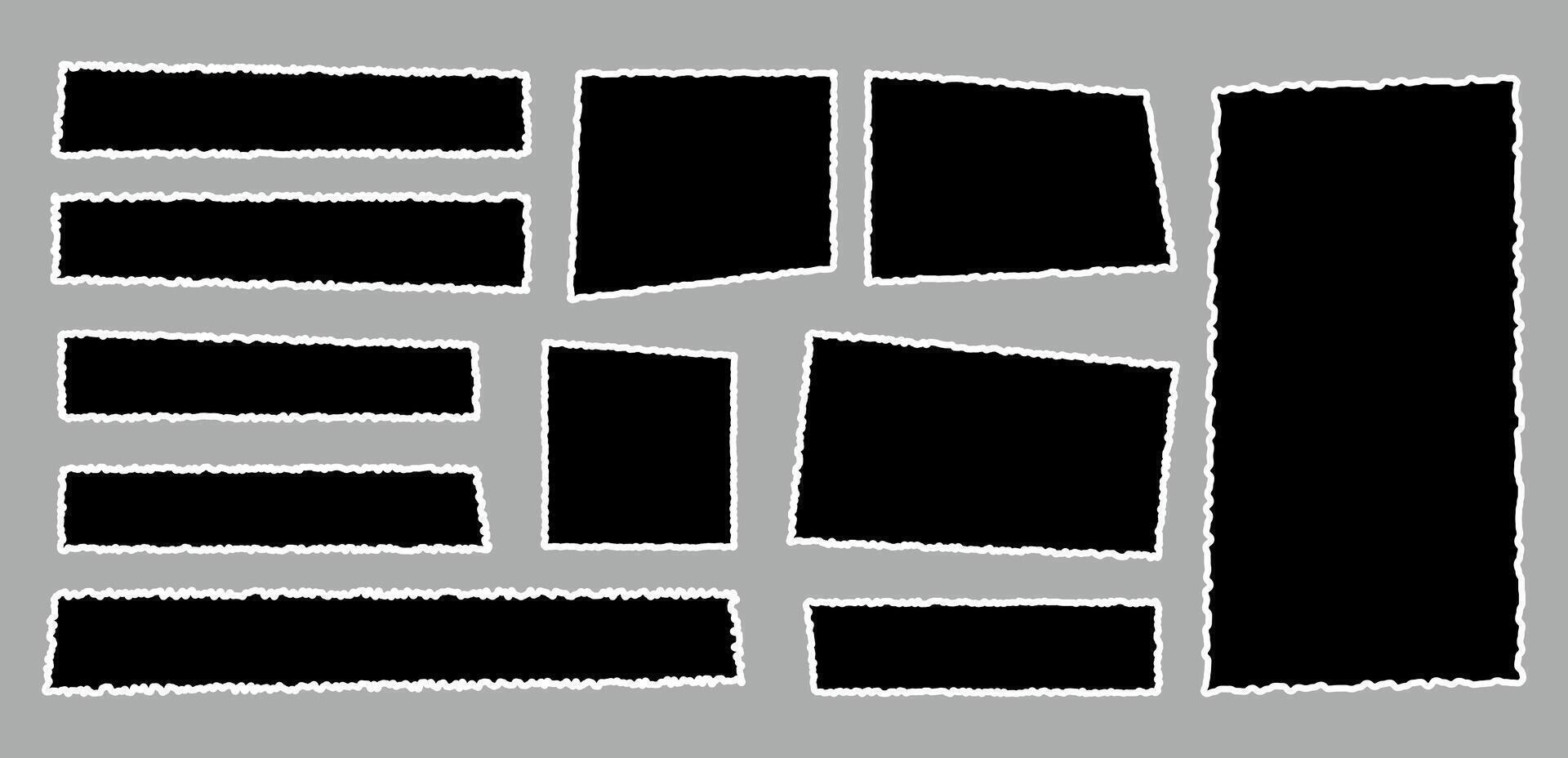 Set of torn empty pieces paper sheets with jagged edges. Scraps of paper. Shredded material of different shapes vector