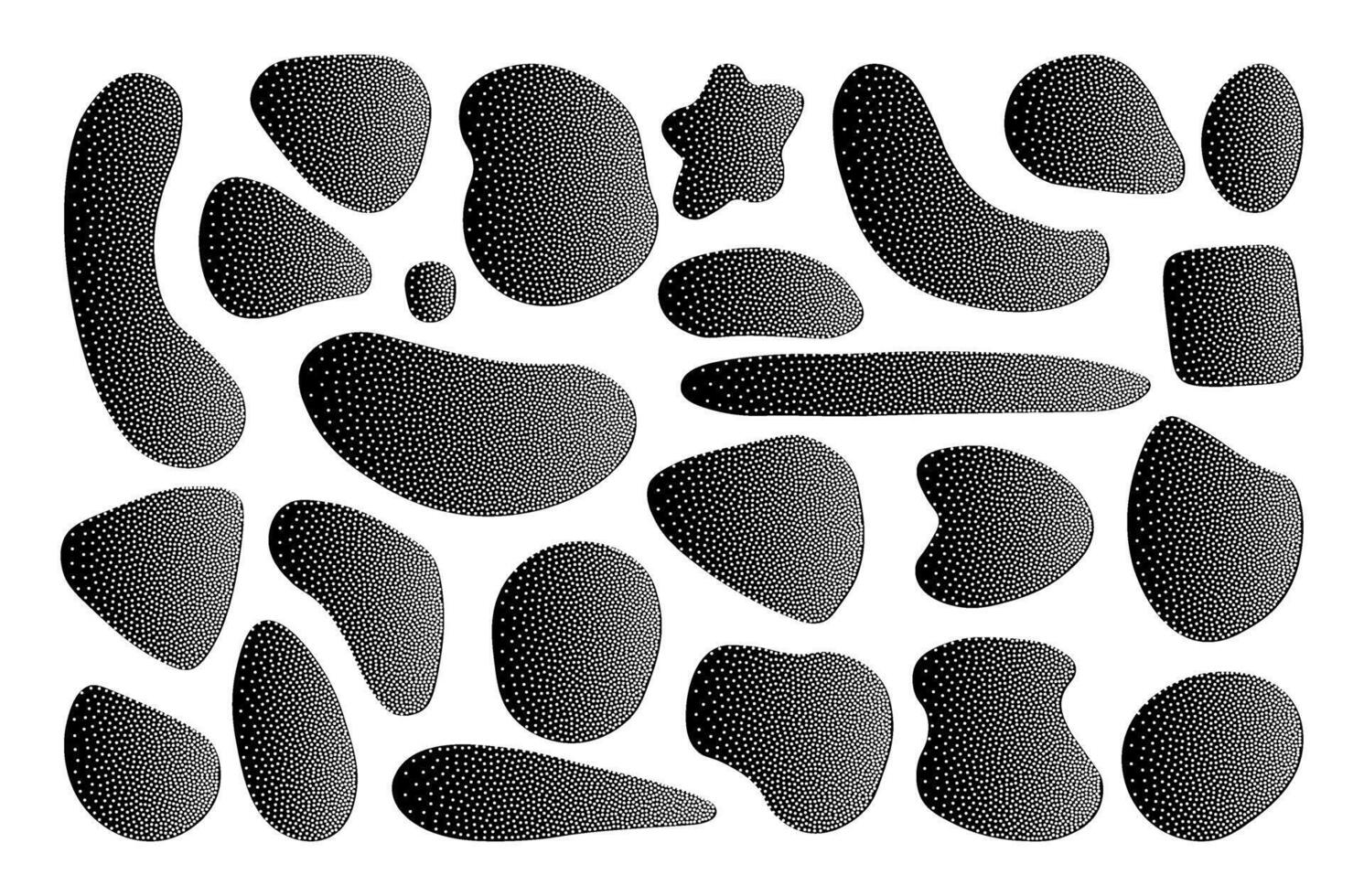 Set of shapes with gradient noise. Round grainy textures of liquid forms vector