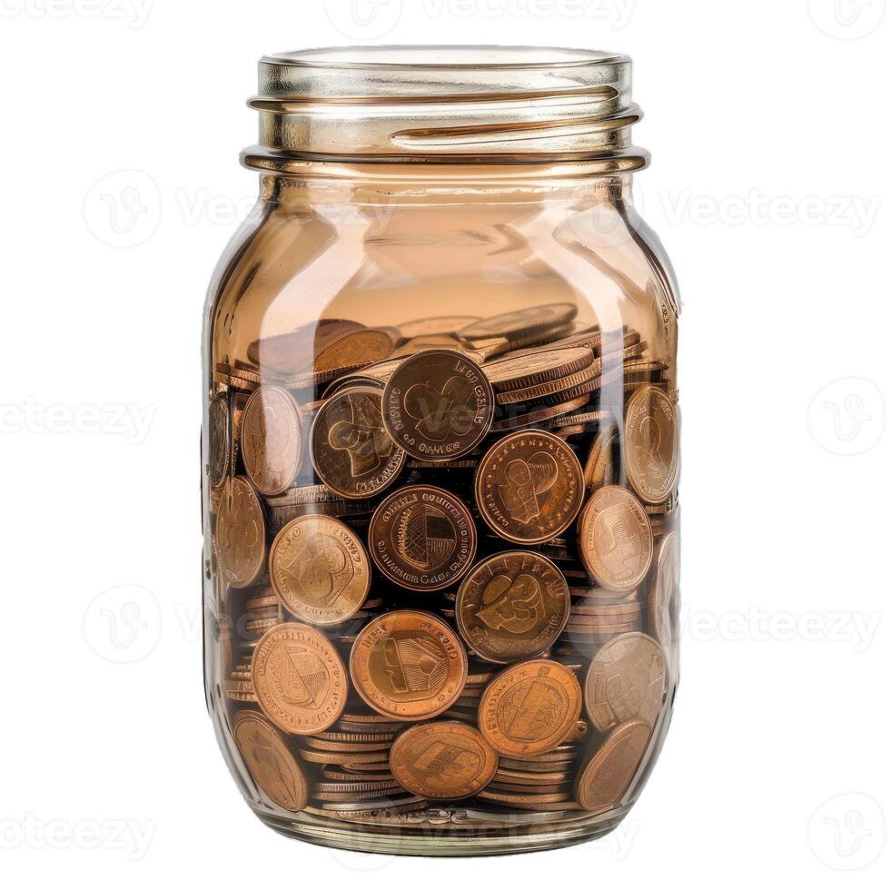 Glass jar filled with golden coins representing savings and investment photo