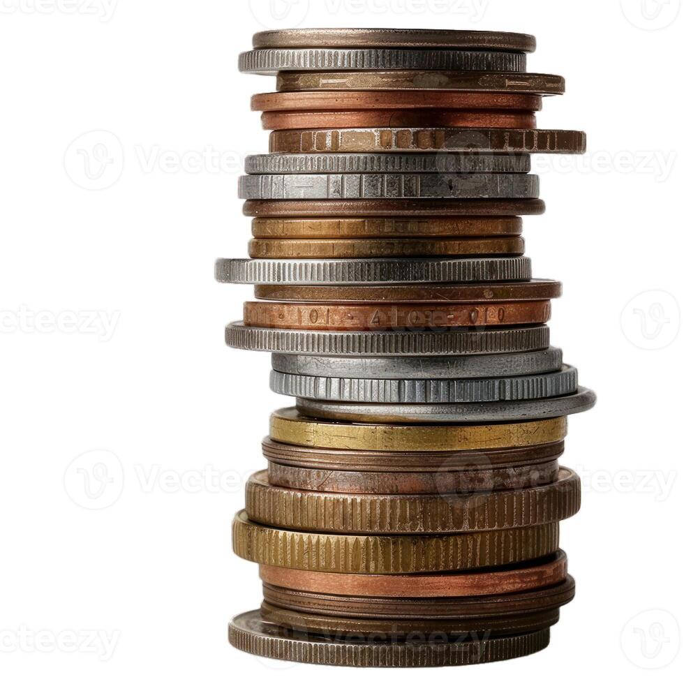 Stack of old and worn coins representing savings and investment photo