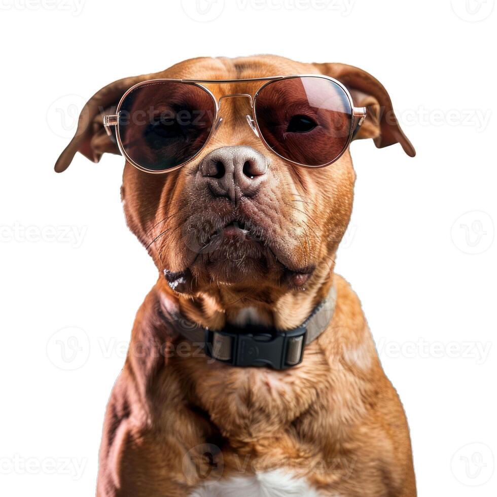Brown dog with sunglasses posing like bodyguard photo