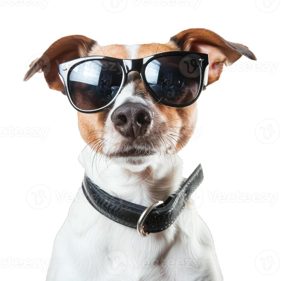 Cool jack russell terrier dog wearing sunglasses and looking at you photo
