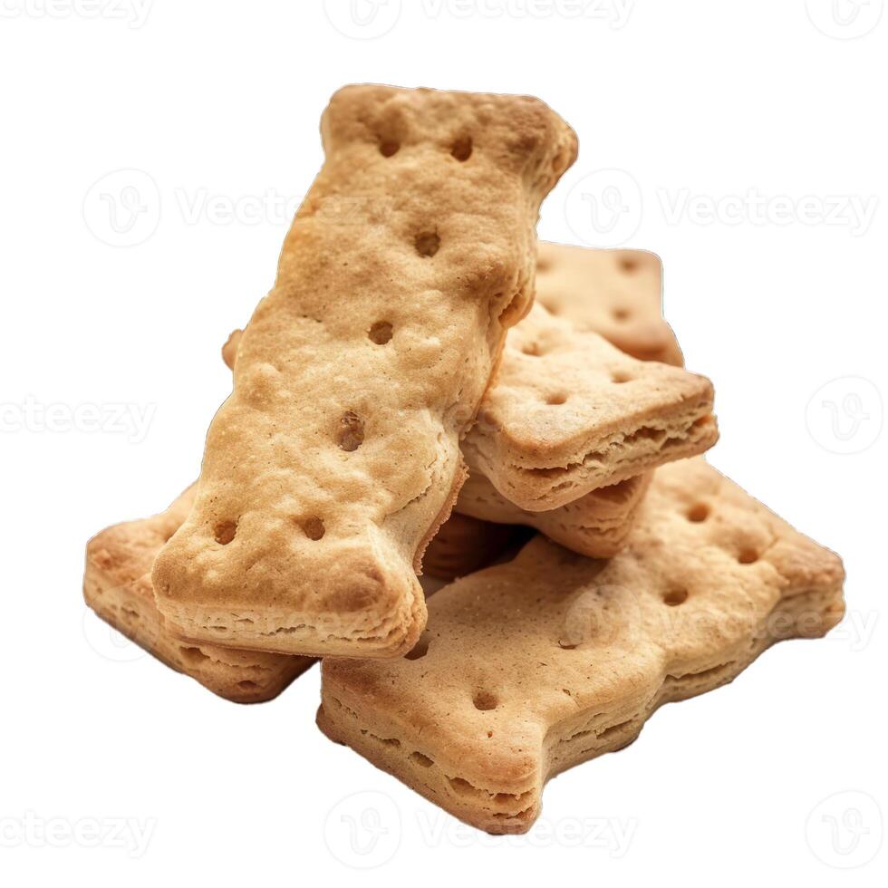 Pile of delicious bone shaped biscuits isolated on white background photo
