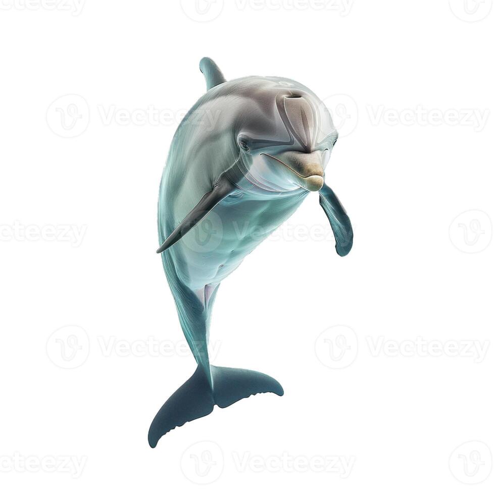 Dolphin jumping out of water on white background photo
