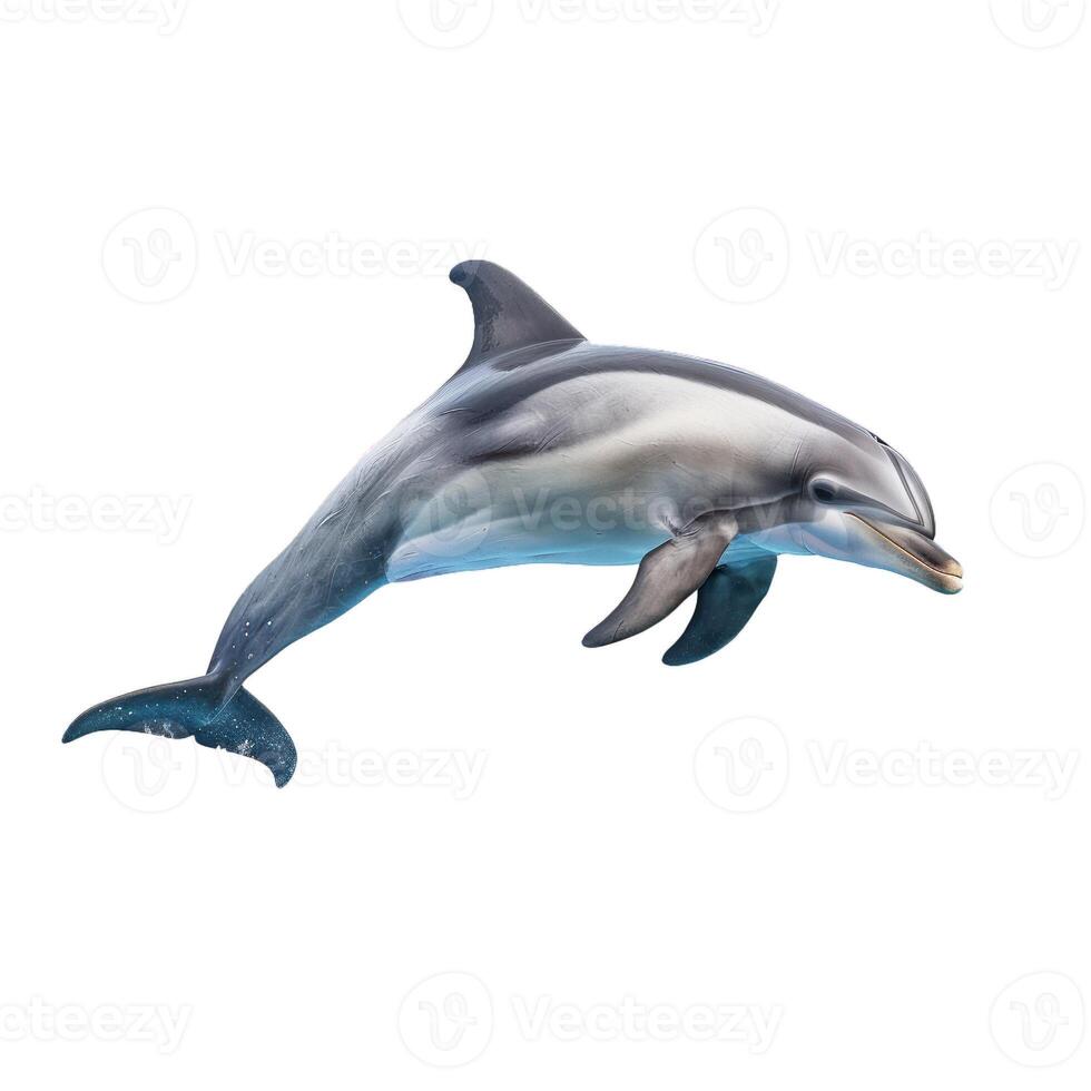 Dolphin jumping out of water on white background photo