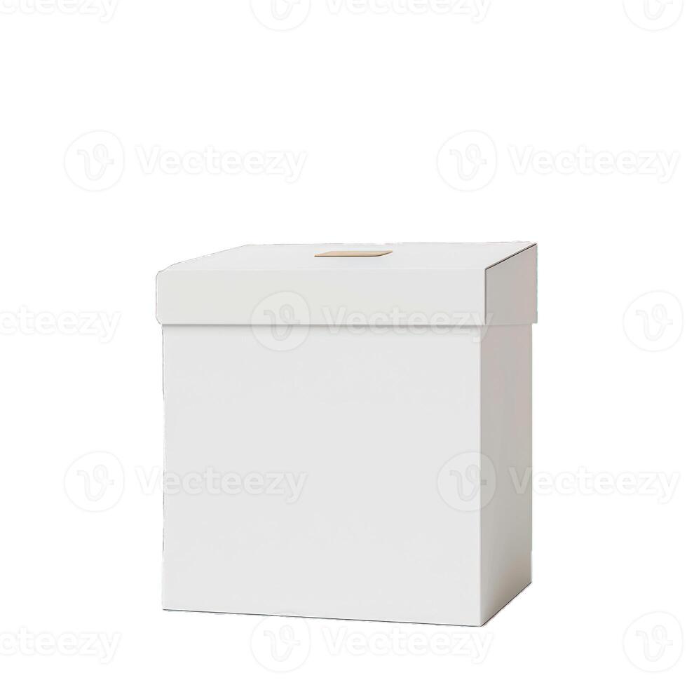 Closed white cardboard box with lid over white background photo