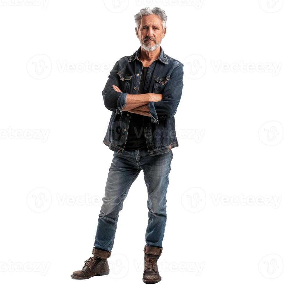 Confident senior man in casual attire with arms crossed photo