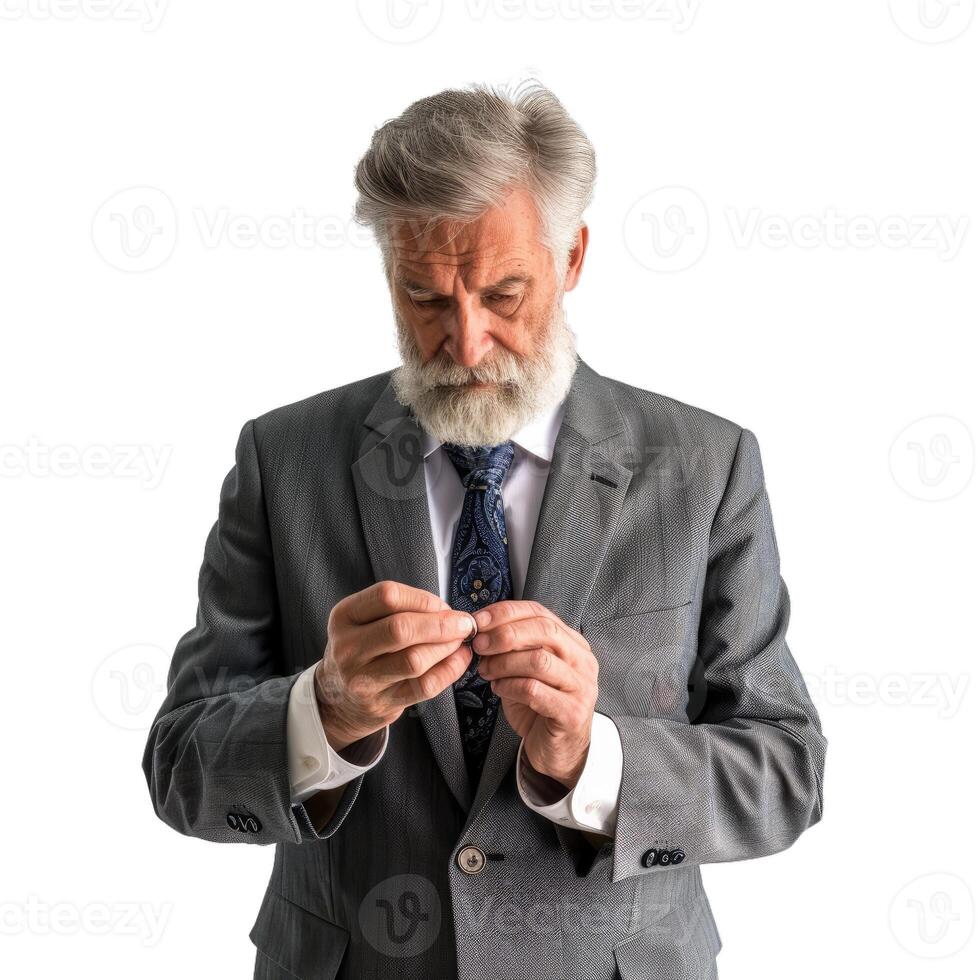 Sophisticated senior businessman adjusting tie photo