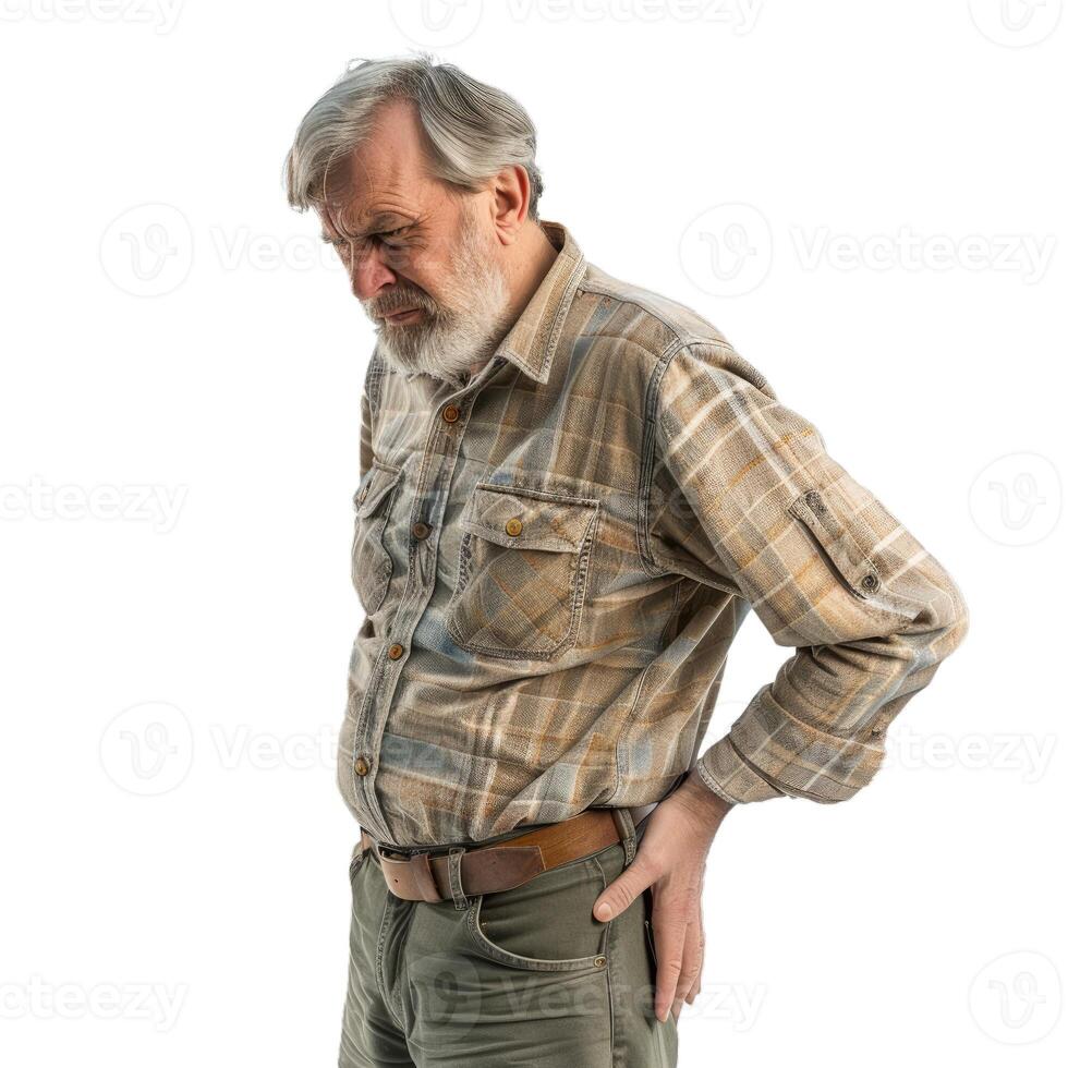 Elderly man expressing discomfort or pain photo