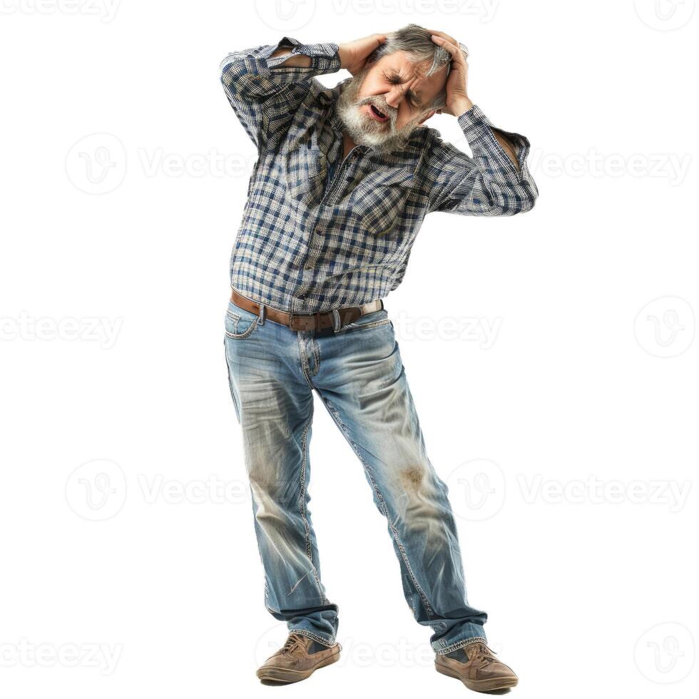 Senior manual worker suffering from a strong headache photo