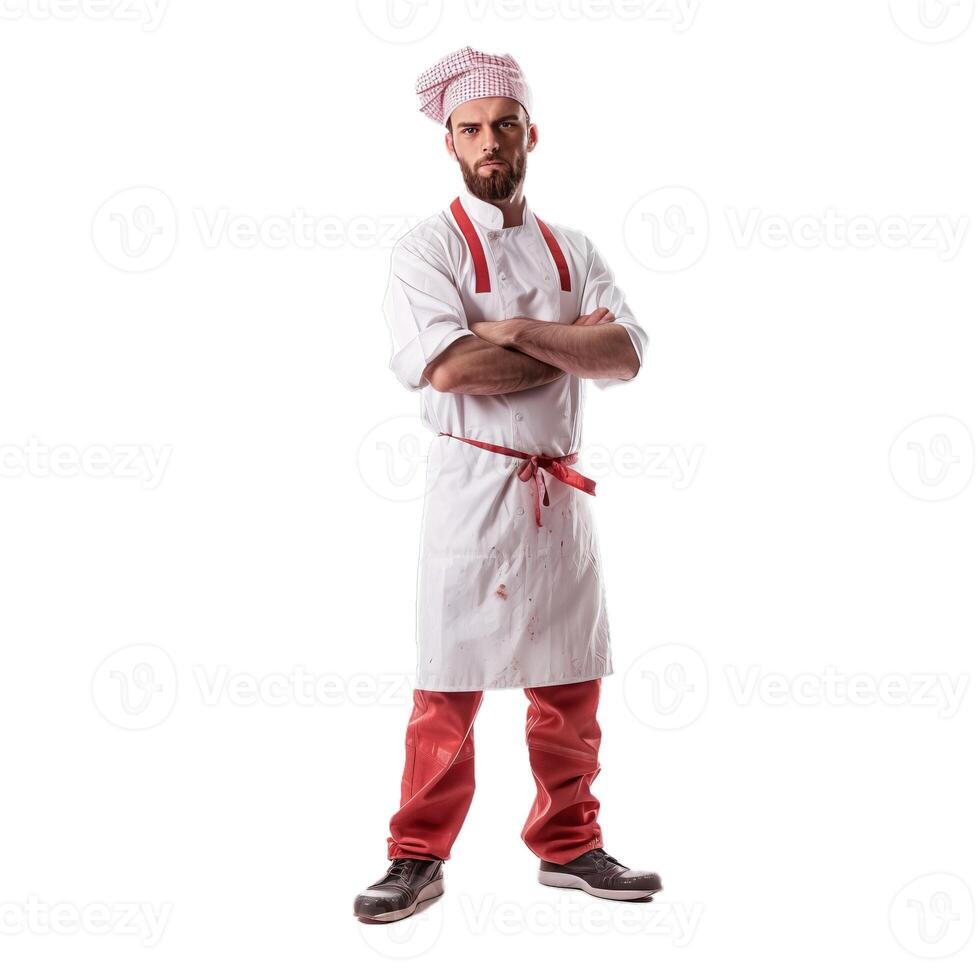 Confident chef in white uniform on transparent background photo