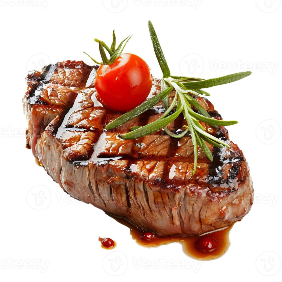 Grilled steak with rosemary and tomato photo