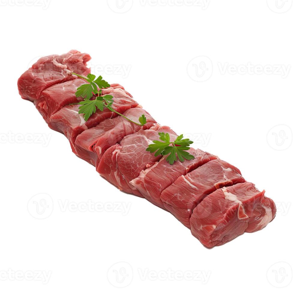 Raw lamb chops with parsley resting on white background photo