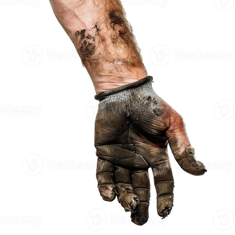 Dirty work glove on hand photo