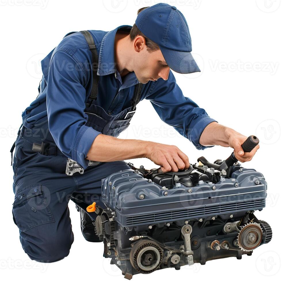 Mechanic working on car engine photo