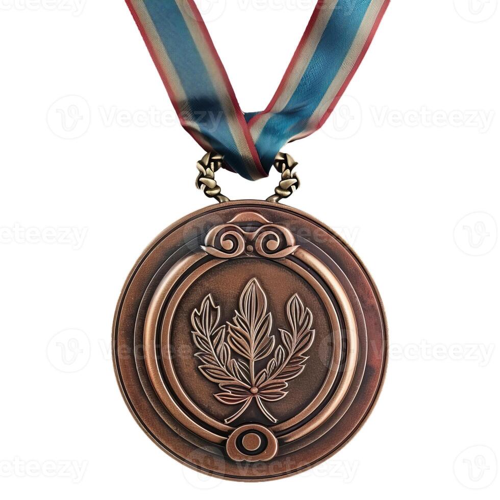 Bronze medal with tri color ribbon isolated on transparent photo