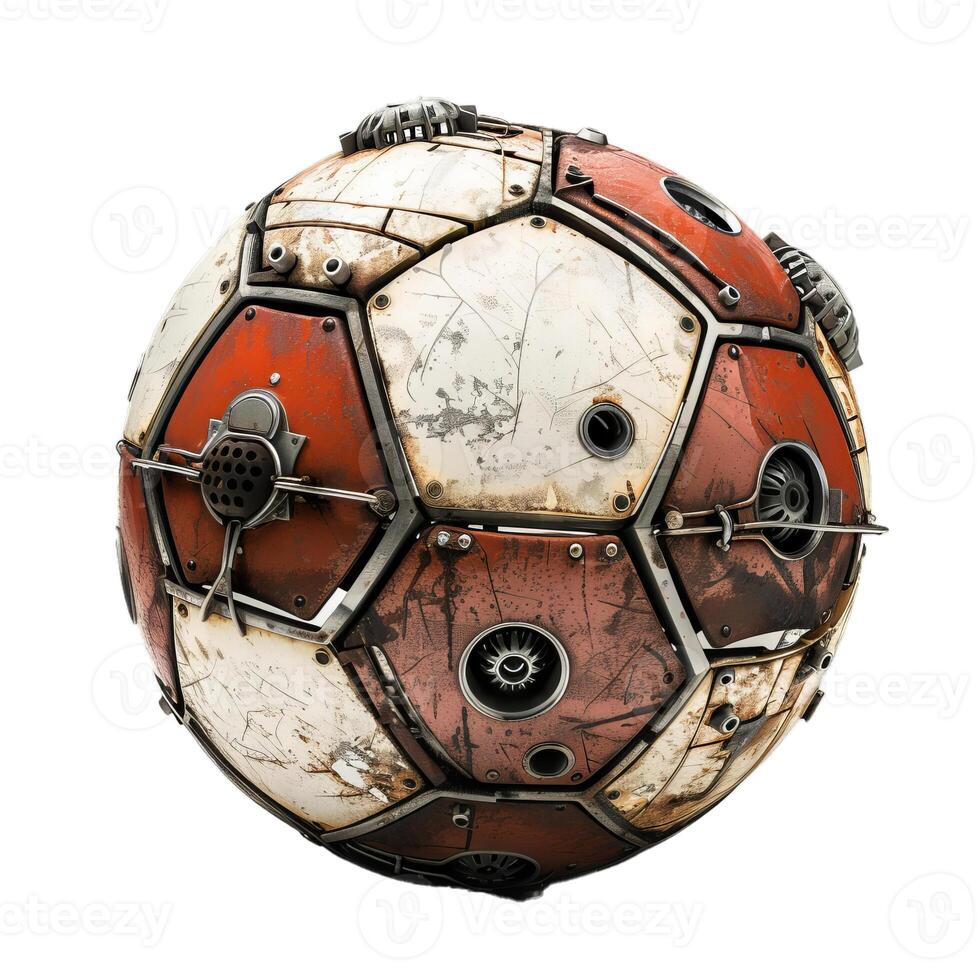 Futuristic metallic soccer ball showing a combination of technology and sports photo