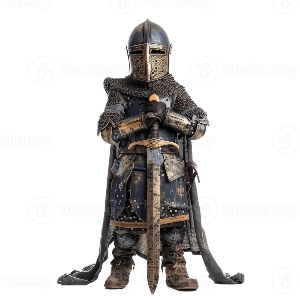Medieval knight in full armor on transparent background photo