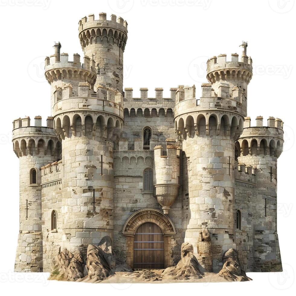 Majestic medieval castle isolated on transparent background photo