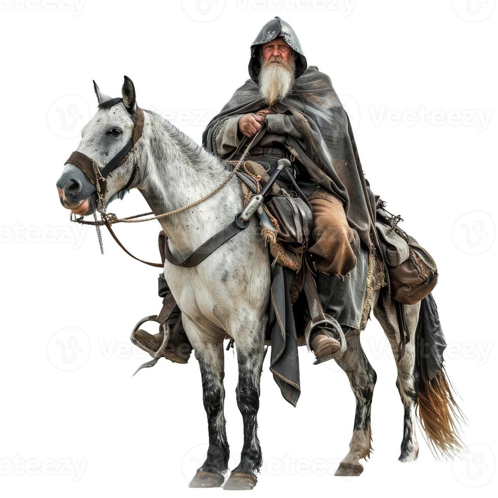 Medieval knight on horseback with transparent background photo