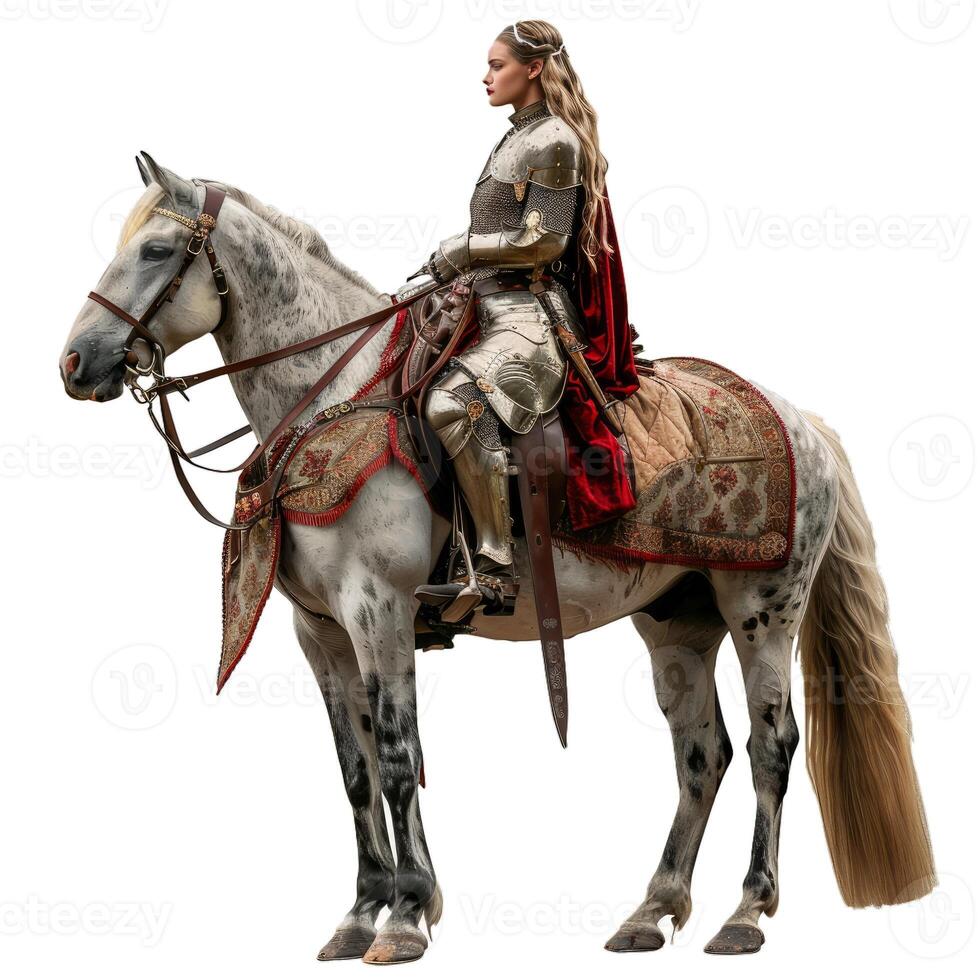 Medieval warrior woman on horseback photo