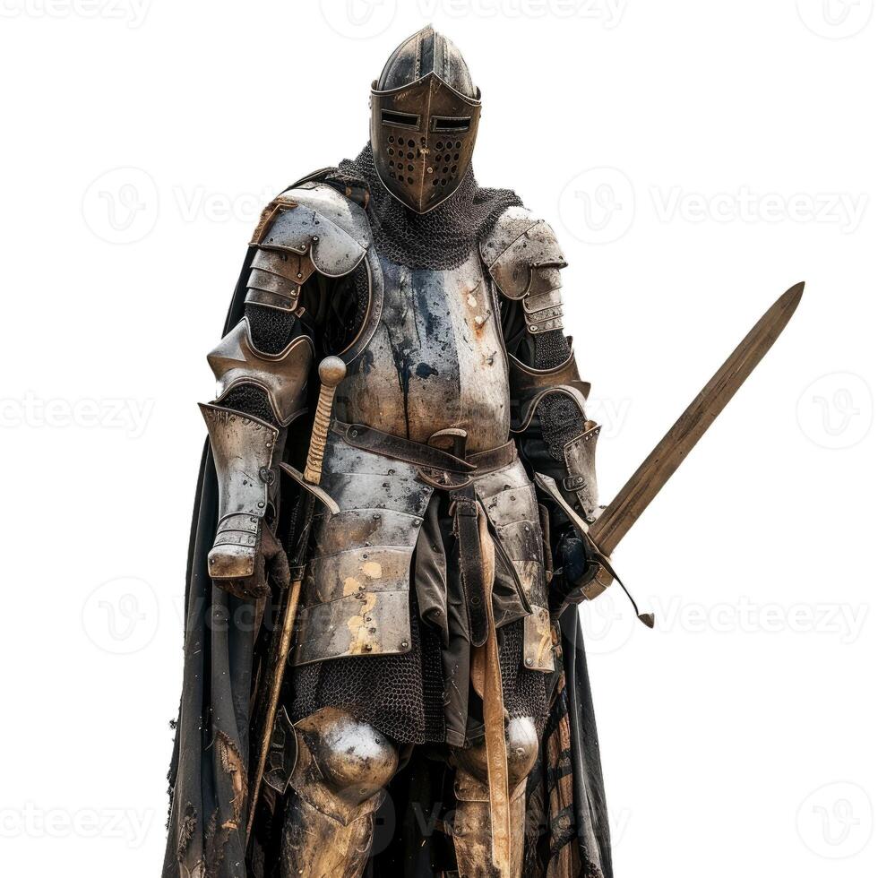 Medieval knight in armor with sword photo