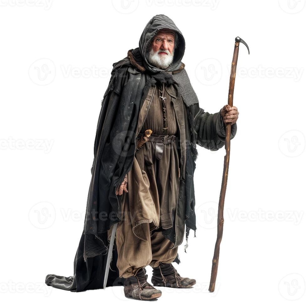 Medieval fantasy wizard character on transparent background photo