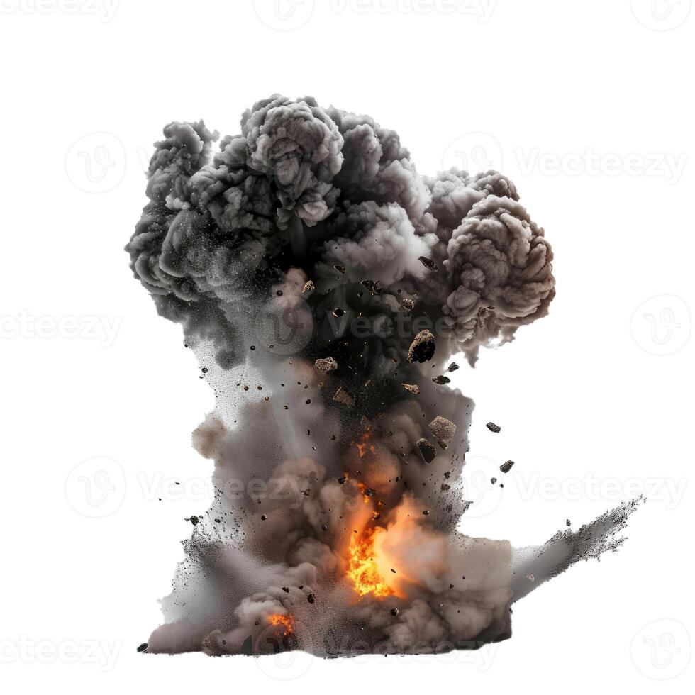 Fiery explosion is sending debris flying through the air photo