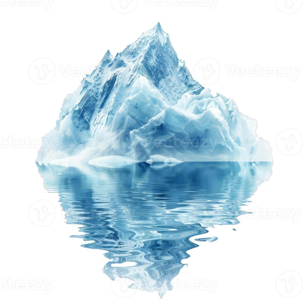 Large iceberg floating on blue water reflecting on a clear day photo