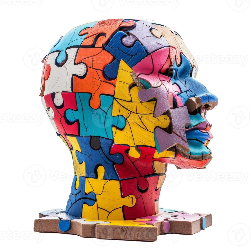 Human head made of puzzle pieces showing concept of thought photo