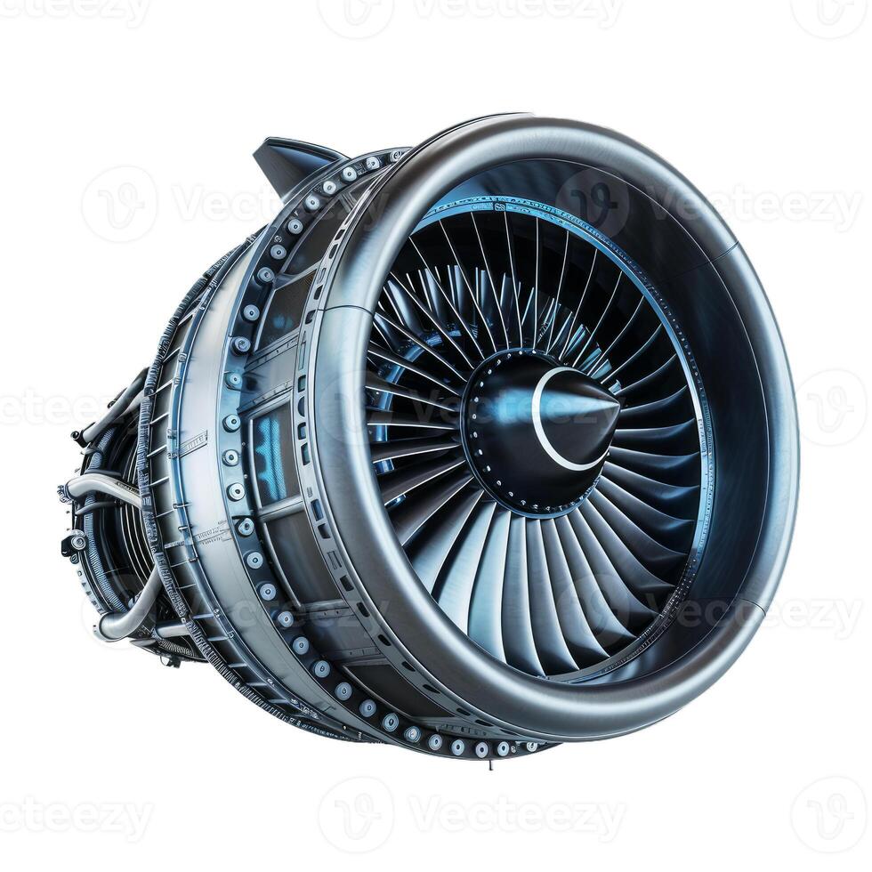 Jet engine isolated showing blades and turbine powering modern airplane photo