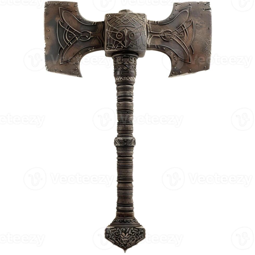Ancient fantasy battle axe isolated on white background photo