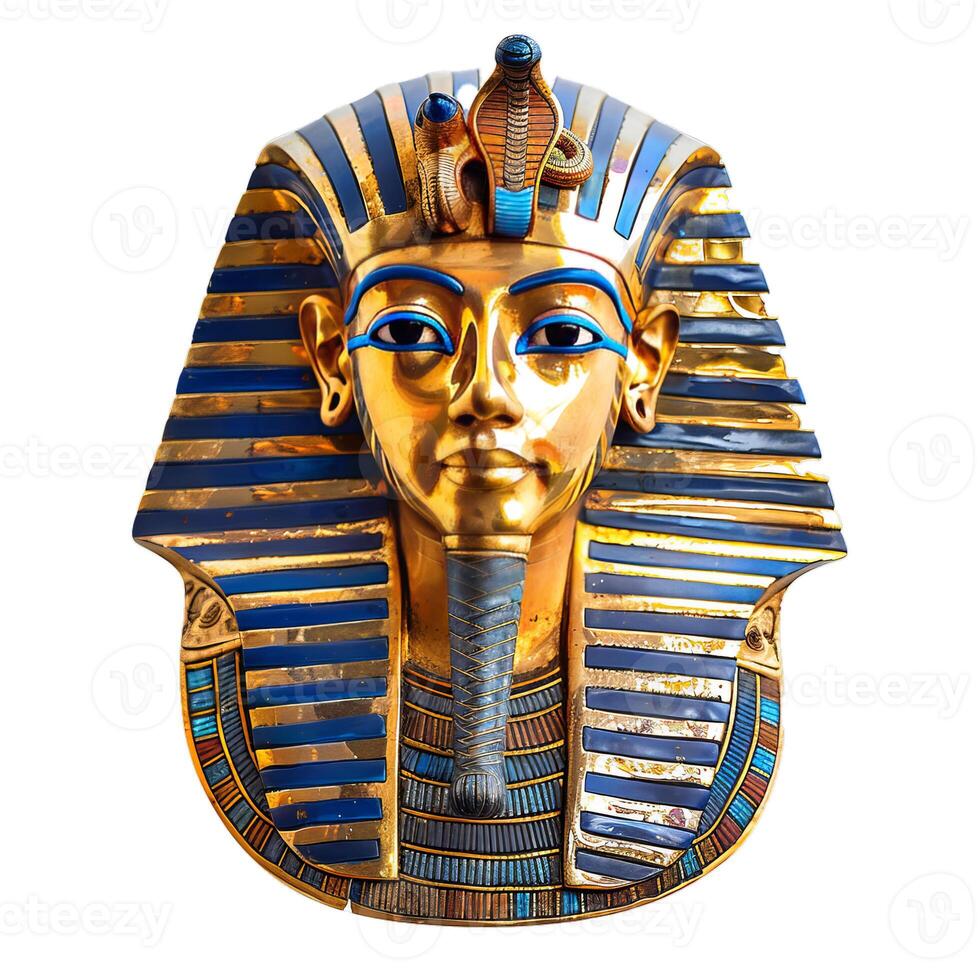 Golden mask of tutankhamun, ancient egyptian pharaoh, isolated on white background photo