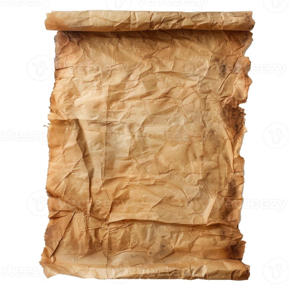 Aged crumpled paper scroll showing it's age and texture photo