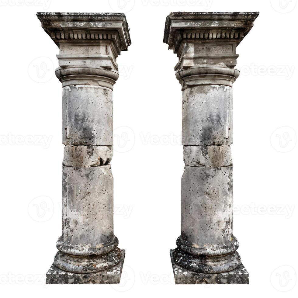 Two old damaged columns showing the effects of time passing by photo