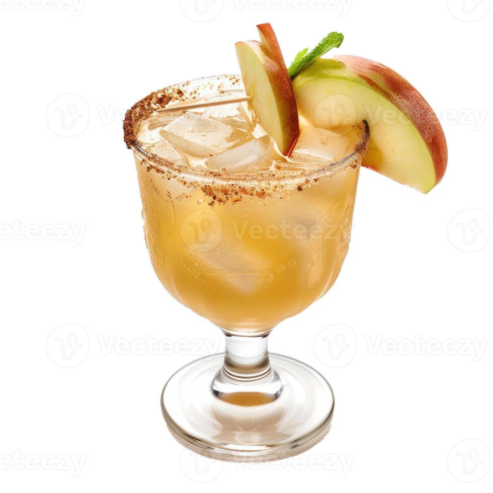 Refreshing apple cider cocktail garnished with apple slices and cinnamon in fancy glass photo