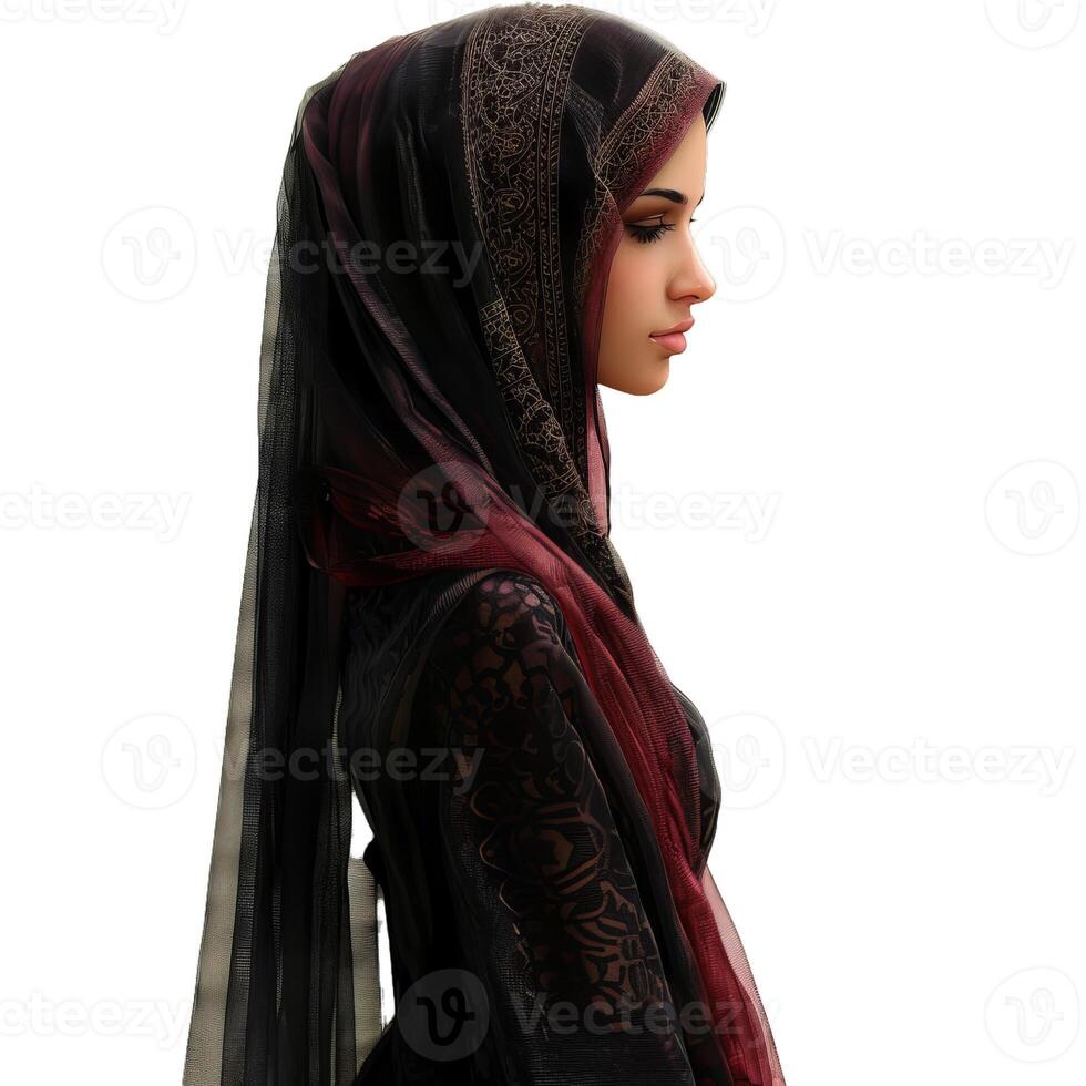 Young muslim woman wearing a hijab looking away from camera photo