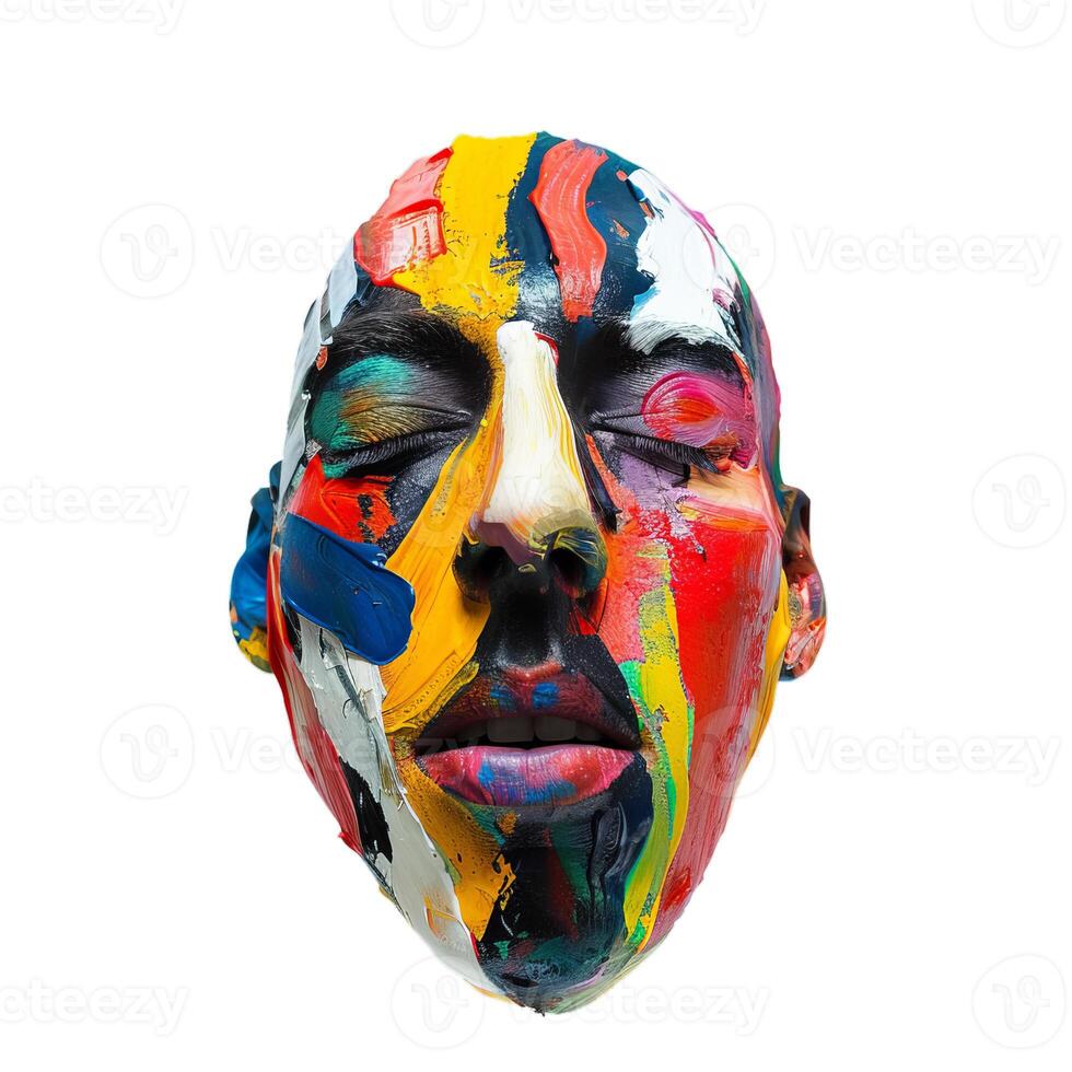Person posing with colorful artistic makeup on face and closed eyes photo