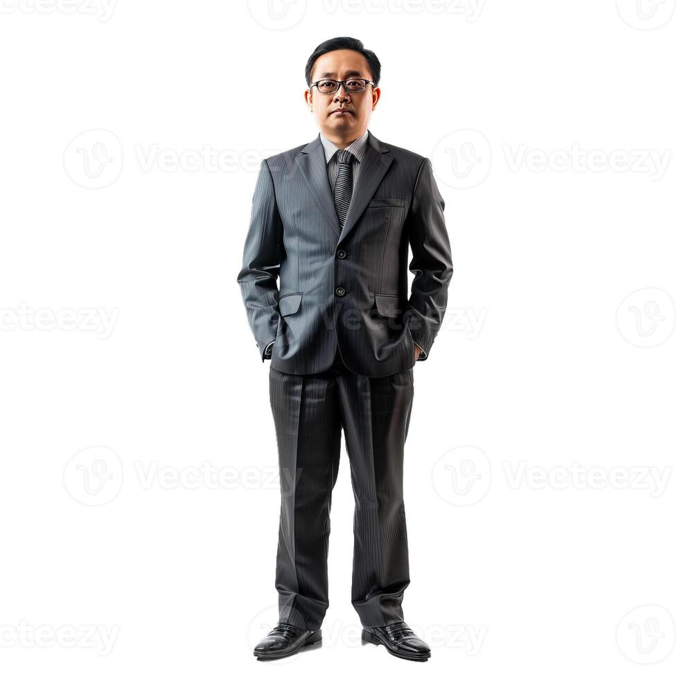Confident middle aged businessman standing with hands in pockets photo