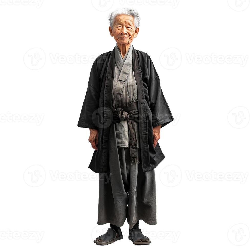 Senior japanese man wearing traditional kimono standing on white background photo