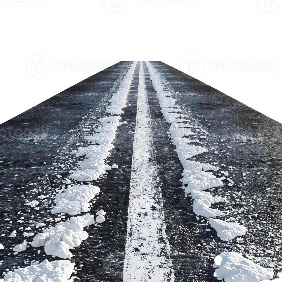 Icy road leading to infinity on white background photo