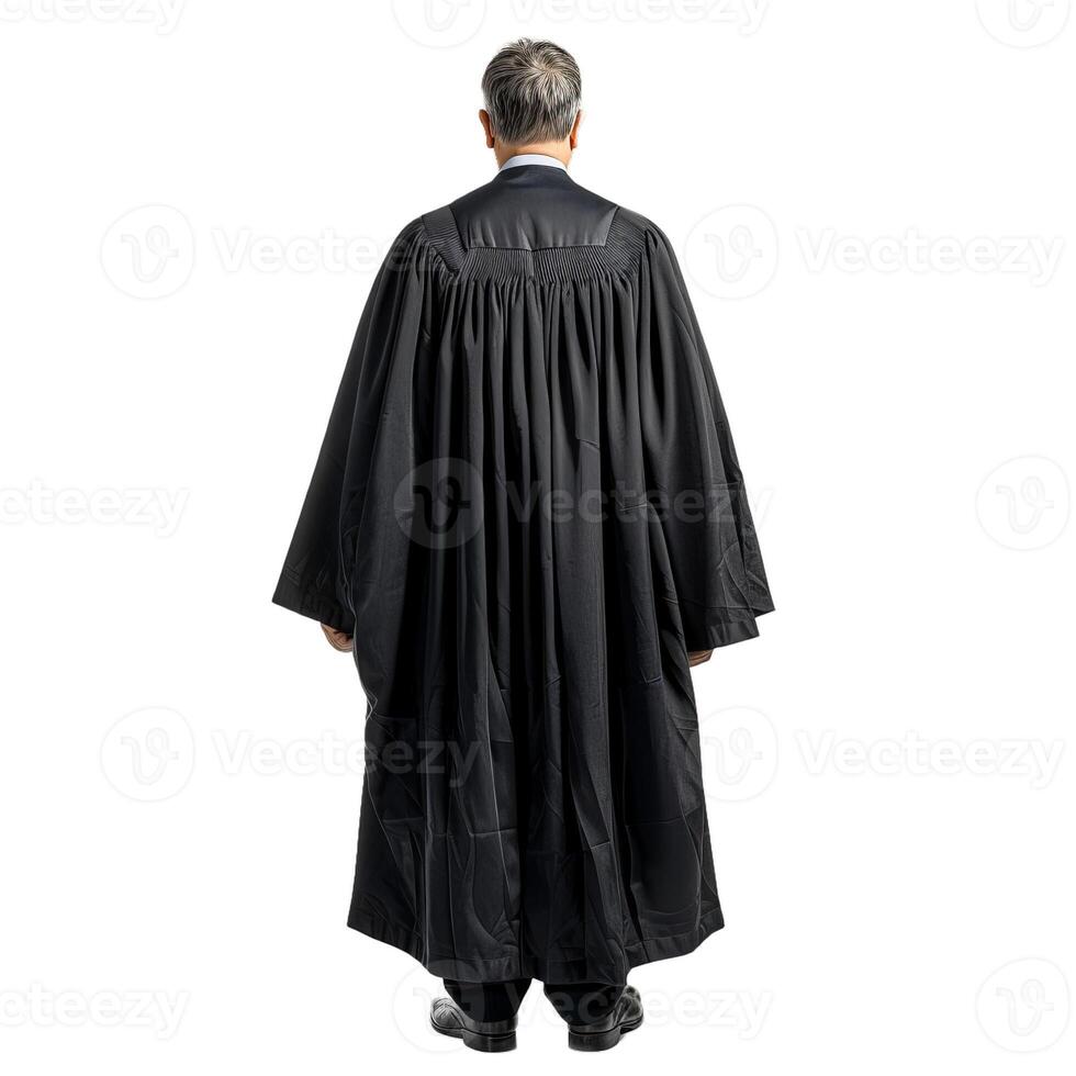Judge wearing judicial robe standing with back turned photo